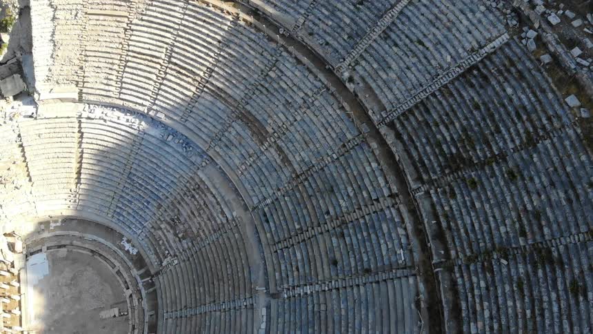Aerial view of the ruins of the great amphitheatre in ephesus