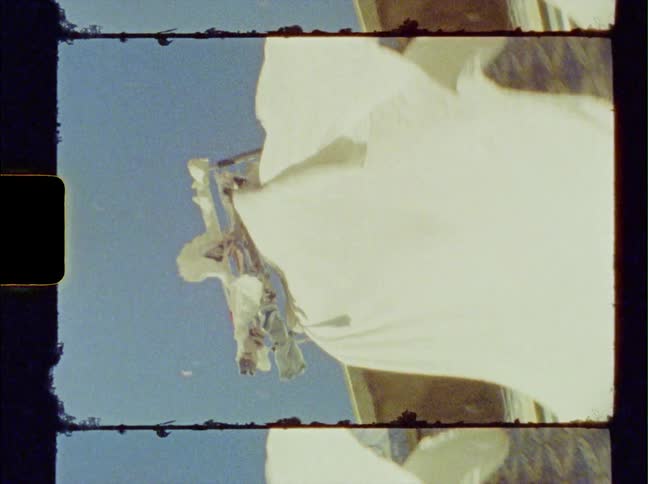 A view of fabric hanging off a building