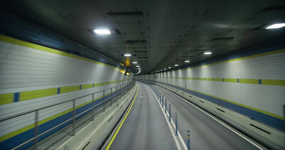 Driving through a long tunnel