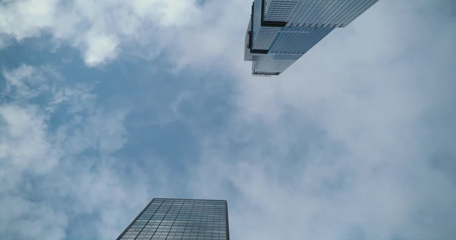 Birds eye view of tall skyscrapers in a city