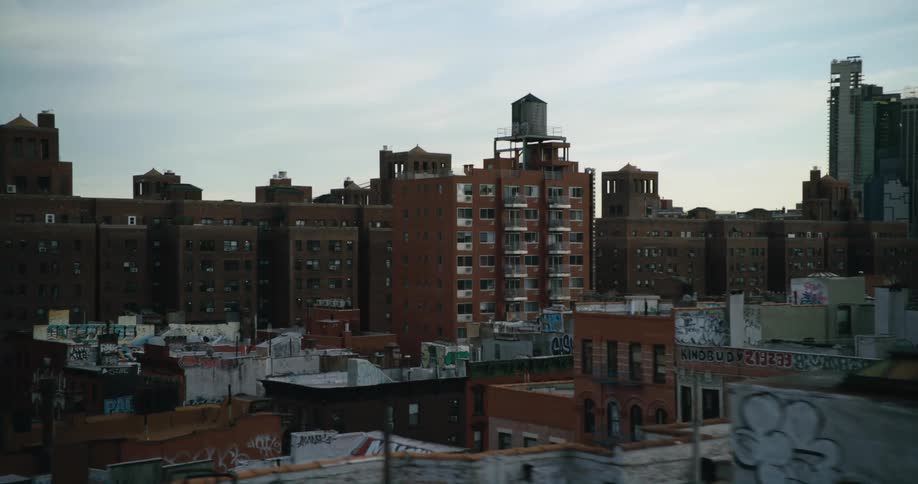 Aerial view of apartment buildings and skyscrapers in the city