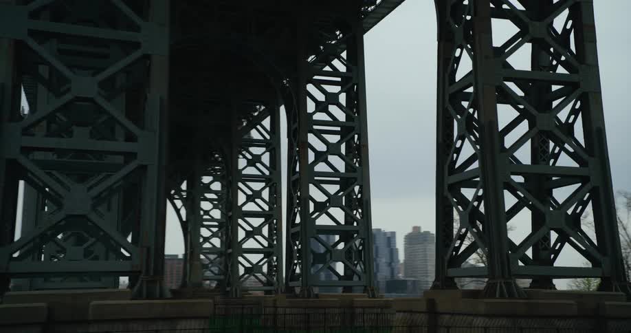 Bridge crosses river dividing city