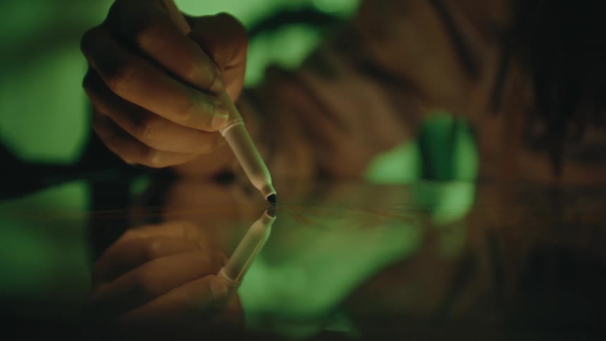 Close up of the hand of a designer drawing with a marker over glass