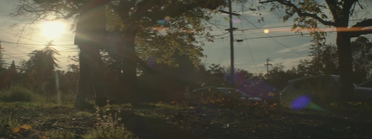 A man uses a leaf blower on his front lawn