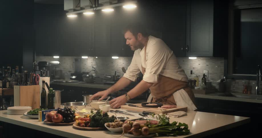 A man is preparing a meal in the kitchen