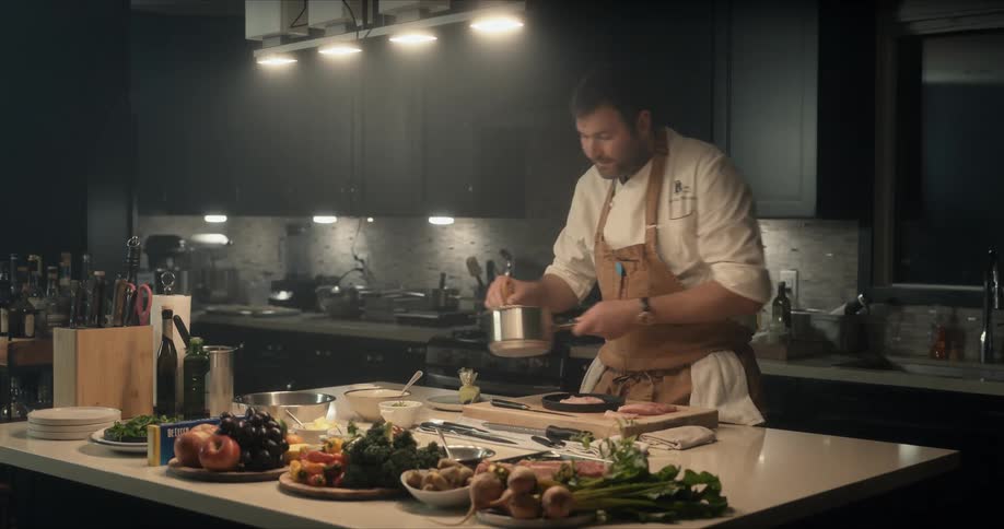 A chef places sliced fish onto a plate then brushes with melted butter from a pot