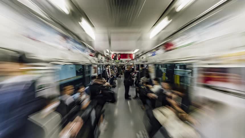 Passengers in a crowded subway train