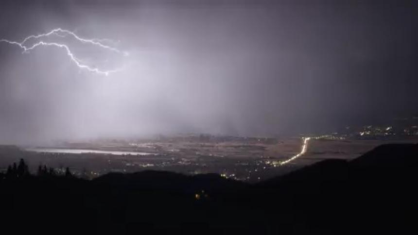 Lighting flashes in the storm clouds