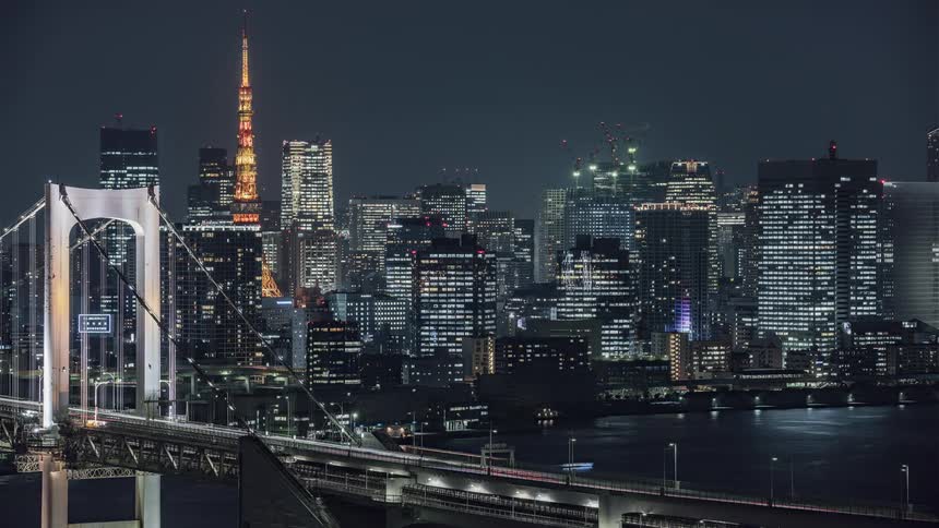Time lapse view of a downtown city during the night time