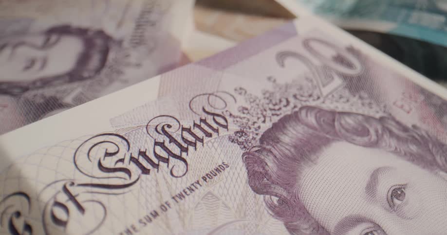 British banknotes lying in a pile