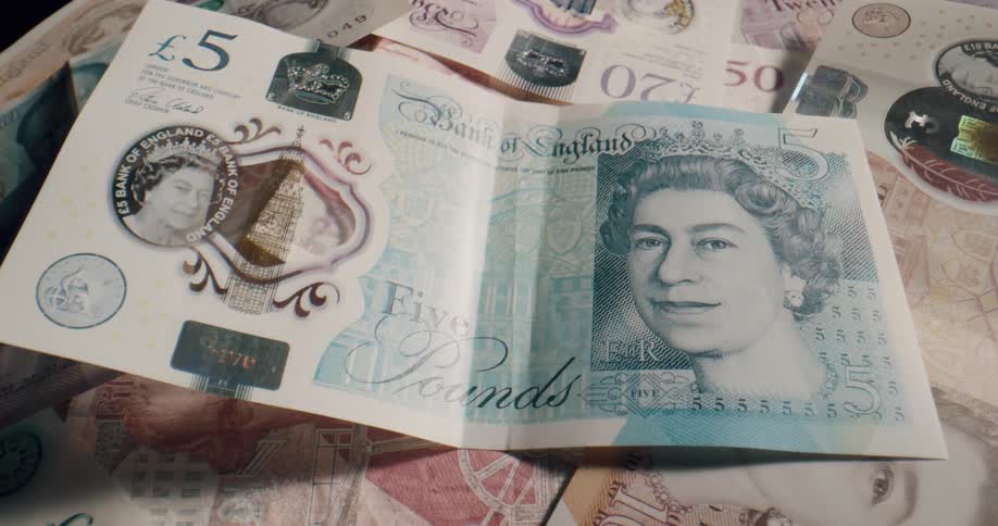 A pile of currency is on display