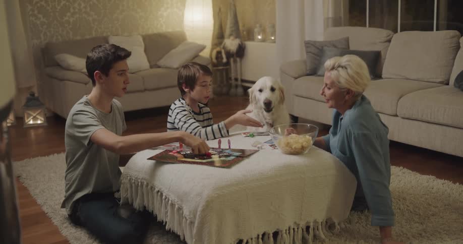 Family is playing a board game