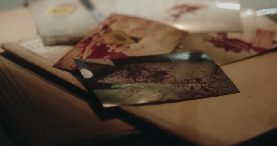 Pictures of blood are on the table