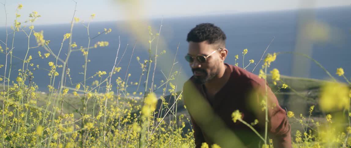 Man is walking outside in the nature
