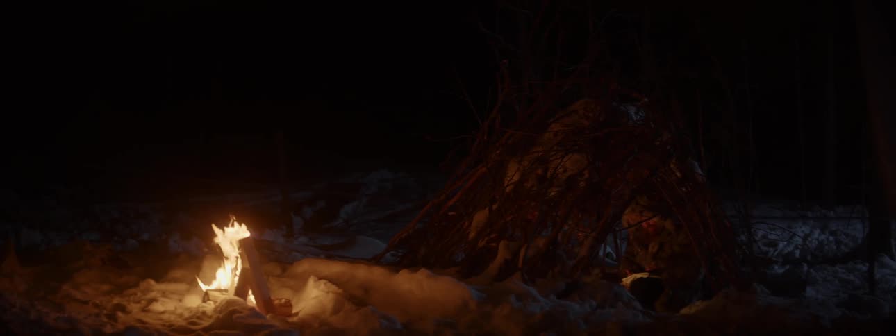 The fire is burning in the snow