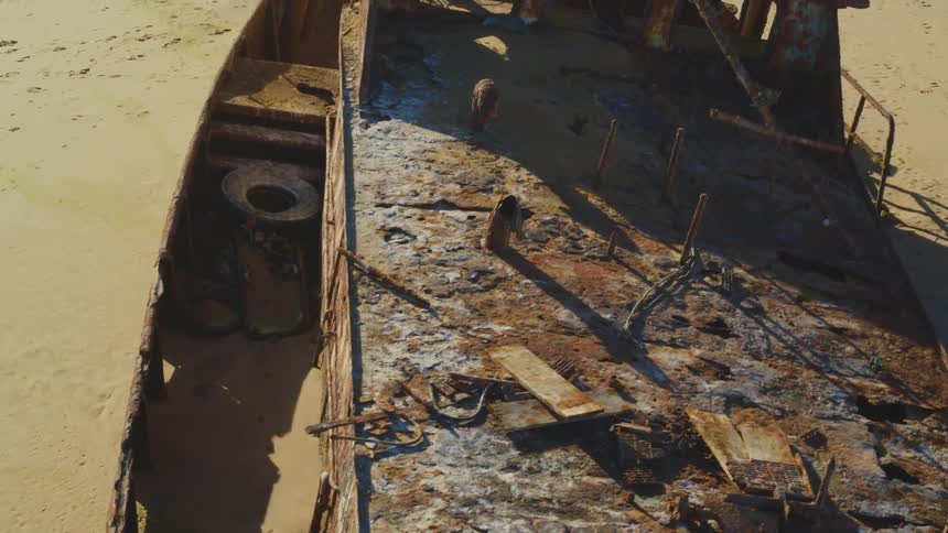 Close up views of the Eduard Bohlen shipwreck in Namibia desert