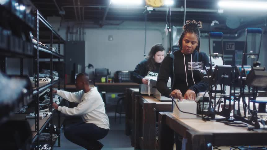 People in a factory working