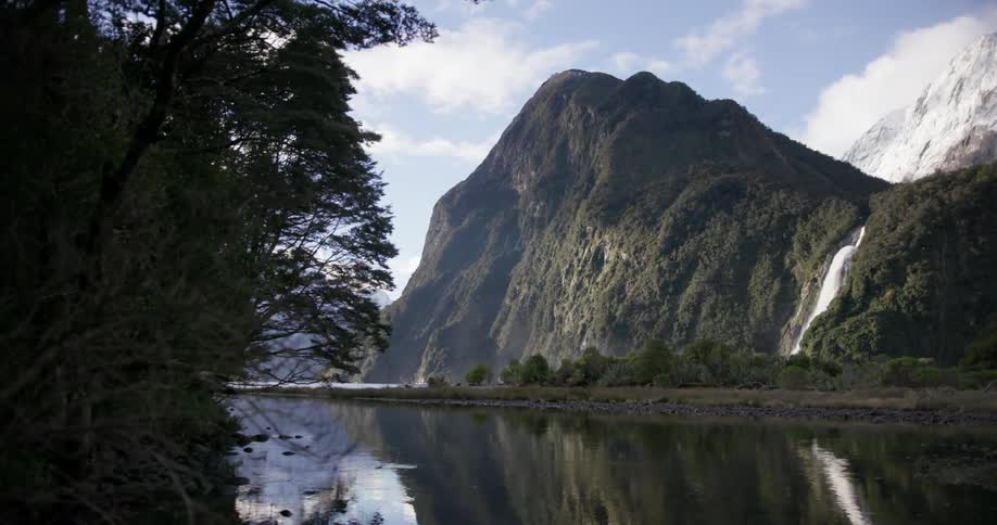 A lake near mountains