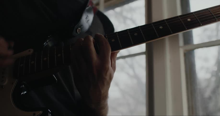 A man is playing the guitar