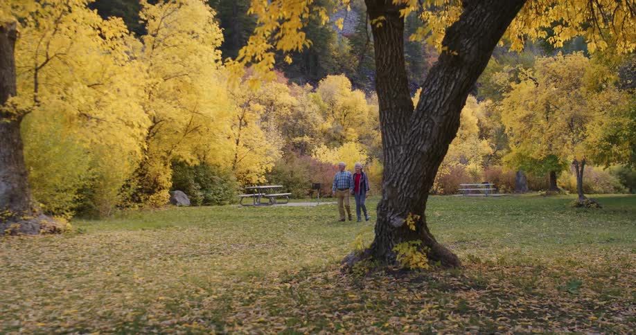A couple hike through the park