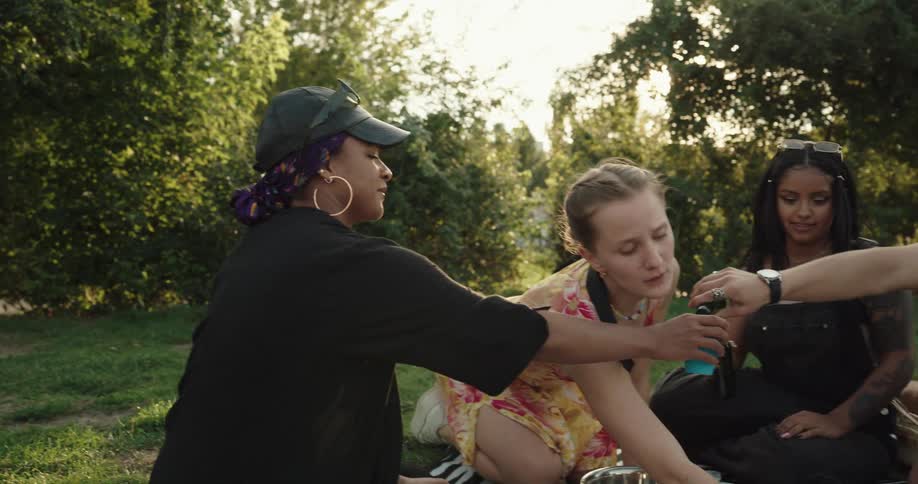 People have beer at a picnic