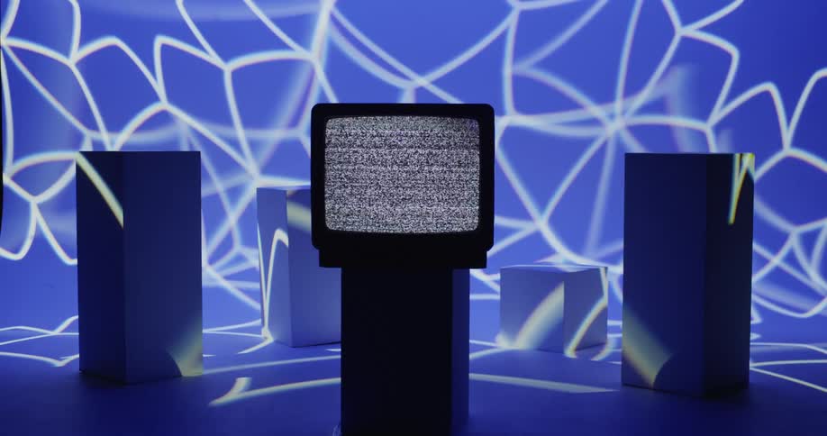The television is displaying static