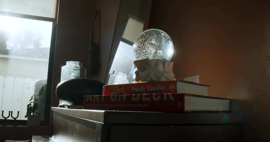 A view of a snow globe in a room