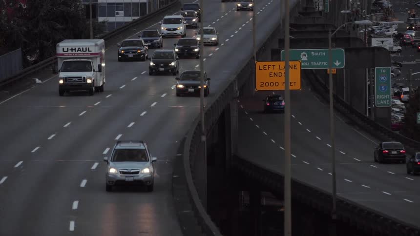 Cars move down a two level road