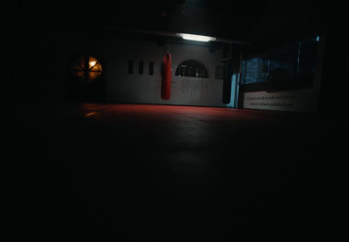A view of a boxing bag in a gym