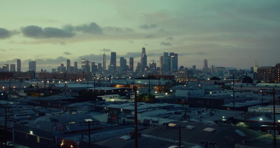The sun is setting on the city