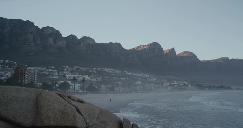 The waves reach the coastal town