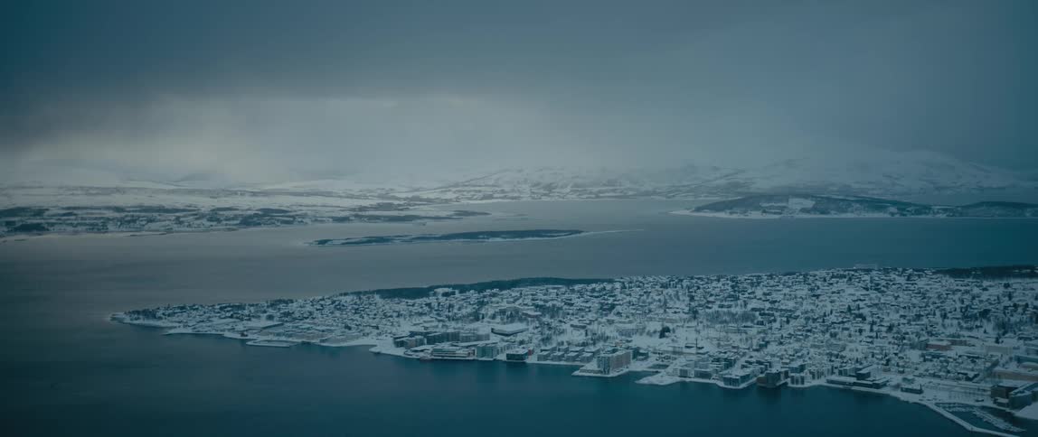 A Norwegian mountain town is covered in snow