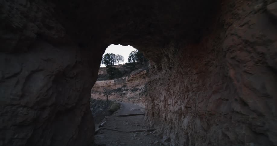 A tunnel is in the rocks