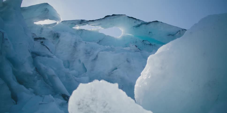 A formation of dense ice outdoors during the day