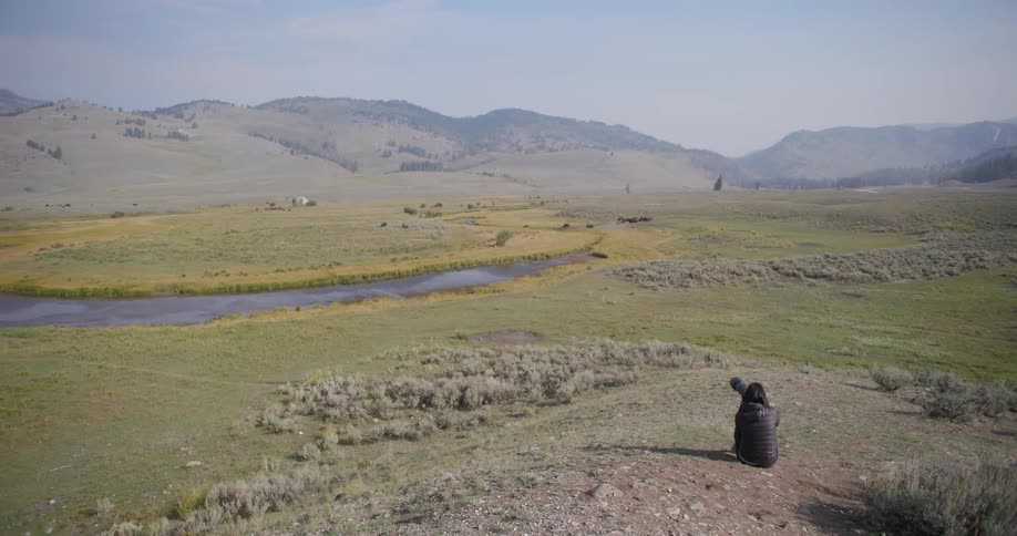 A person is sitting on the field
