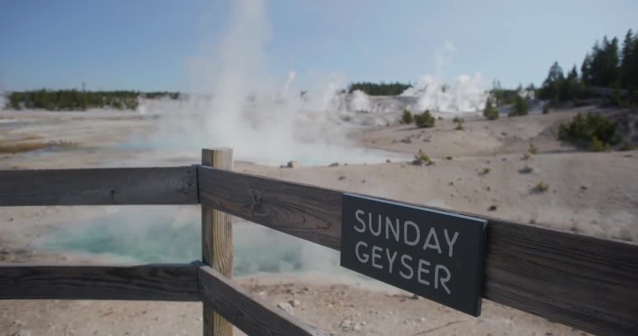 A geyser national park is displayed during spring