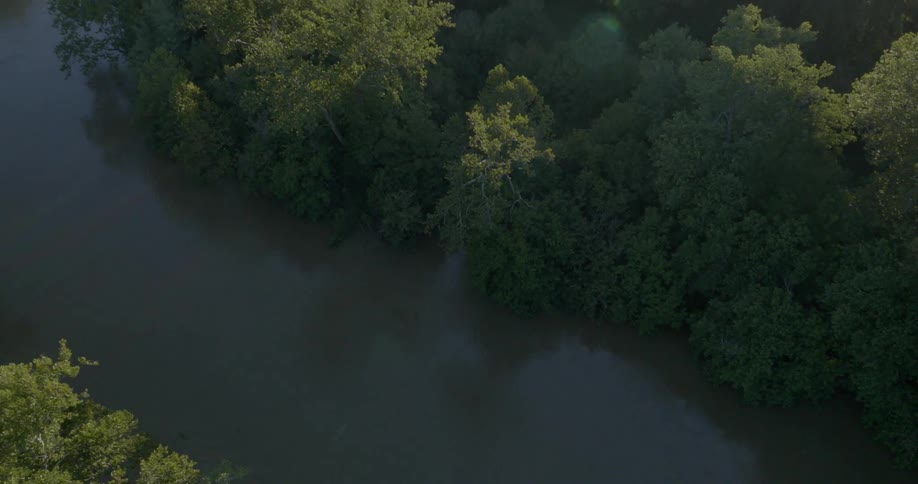 A winding river runs through heavy forests