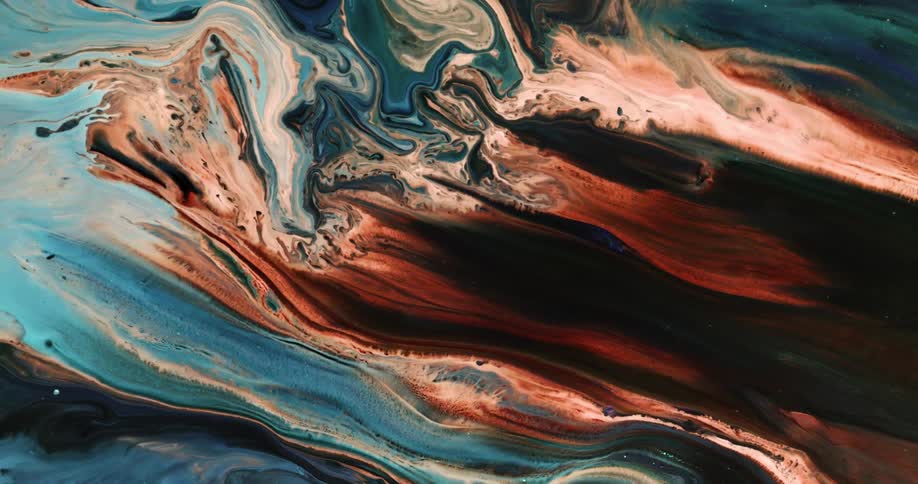 Flowing blue and orange liquid paint
