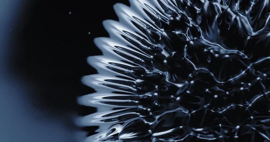 The outer petals of a flower shape in liquid expand as they move