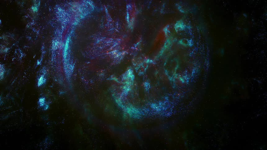 An explosion sending colorful waves and shimmering light out in a circle