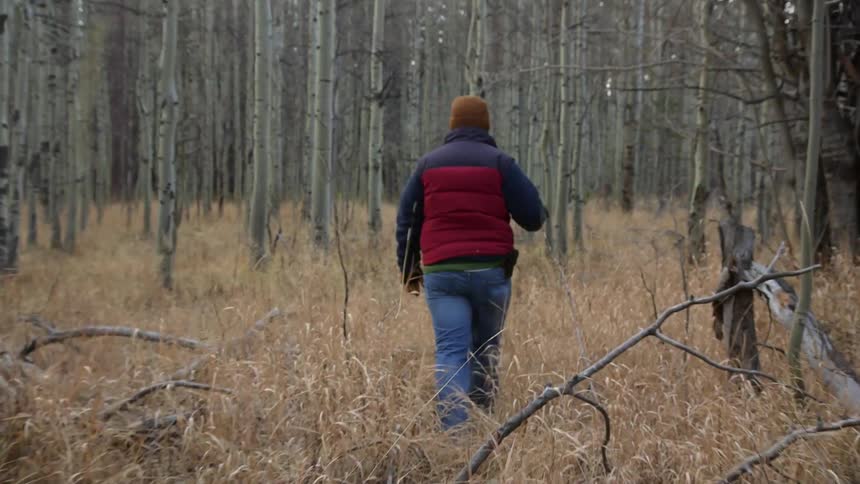 A man walking through woods