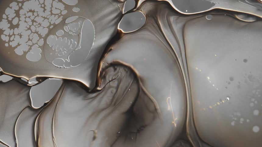 Bubbles form on top of liquid before becoming a lacy film