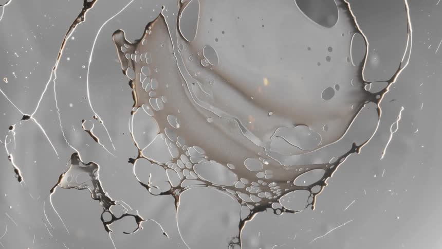Flowing and bubbling gray liquid
