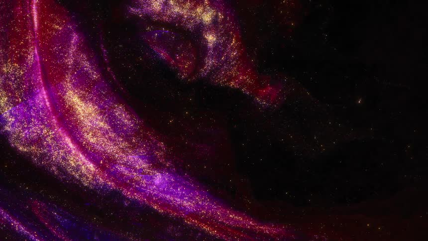 Stars emerge from a metallic pink nebula in the darkness