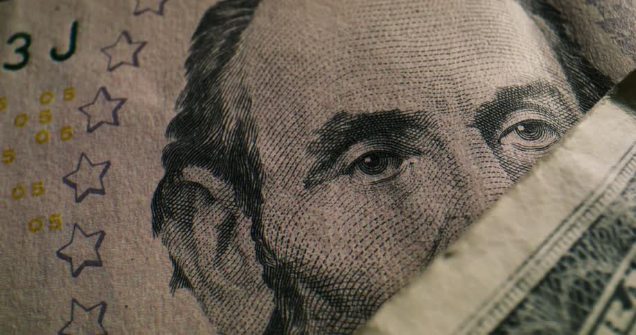 A stack of money is spinning