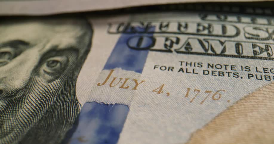 Extreme close up of the text on the surface of an united states of america dollar bank note