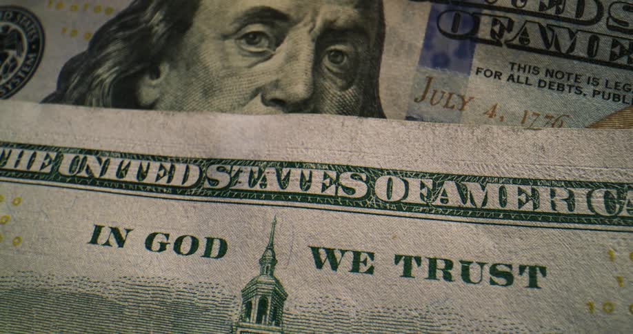 Close up of dollar bills