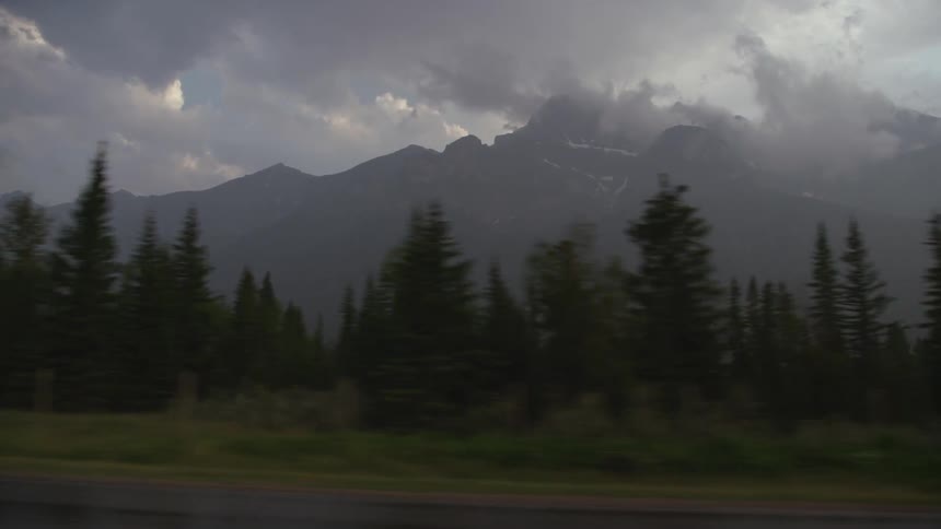 A cloud covered mountain
