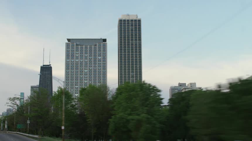A view of a city from a freeway