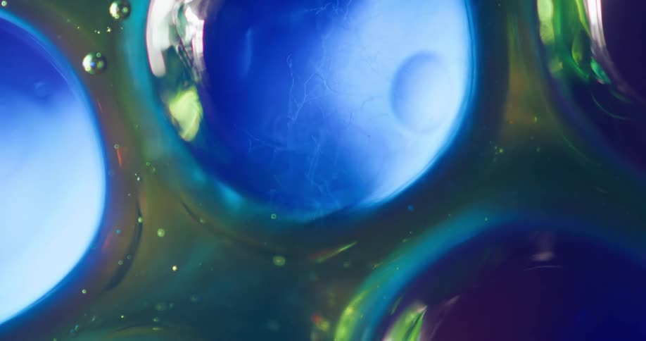 Fluid moves around blue bubbles